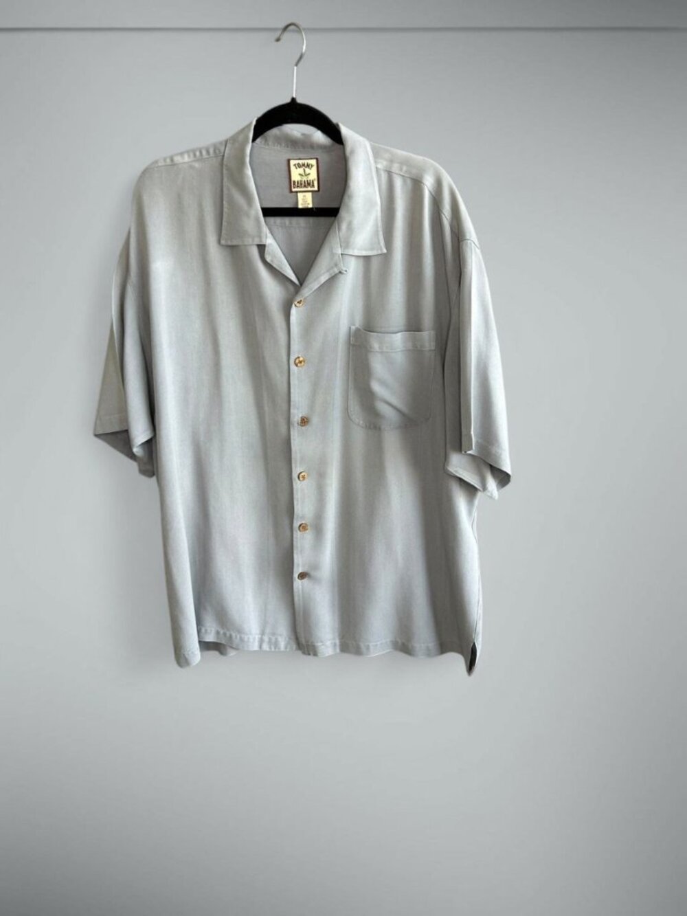 Tommy Bahama Men's Gray 100% Silk Loop Collar Short Sleeve Shirt Size XL